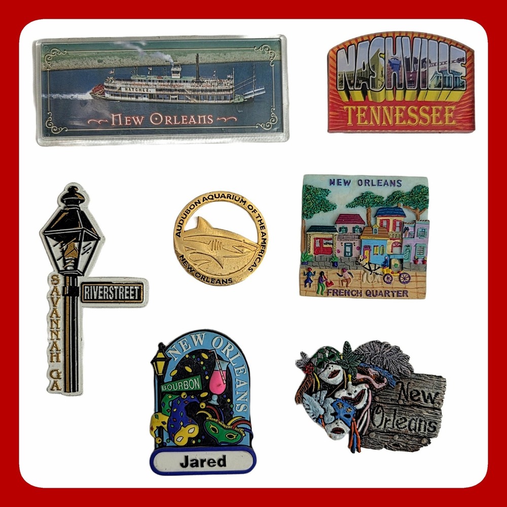 Souvenir Travel Fridge Magnet Lot New Orleans Nashville Savannah Resin Metal 7
